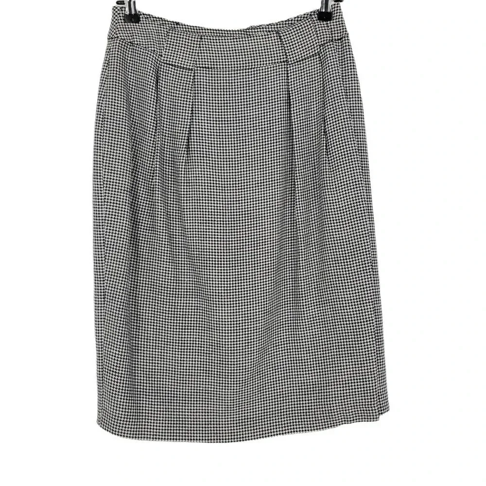 Lord & Taylor Wrap Pencil Skirt Midi Houndstooth Pleated Linen Blend